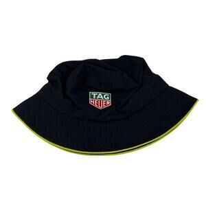 Malbon Golf x Tag Heuer Nylon Bucket Hat in Black & Lime Green